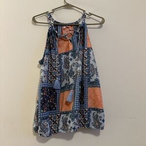 Patchwork Paisley Tank Top - Blue and Orange